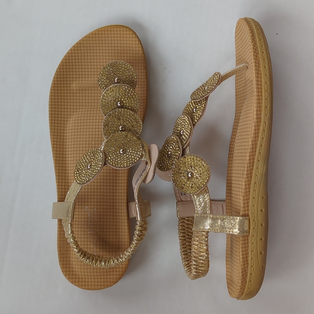 Henry Ferrera Zita Gold Tone Embellished Thong Sandal 8.5 Gold